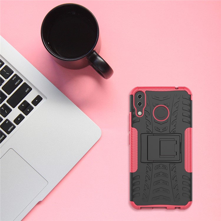 Anti-slip PC + Silicone Hybrid Cell Phone Case with Kickstand for Asus Zenfone 5Z ZS620KL / 5 ZE620KL - Rose-3