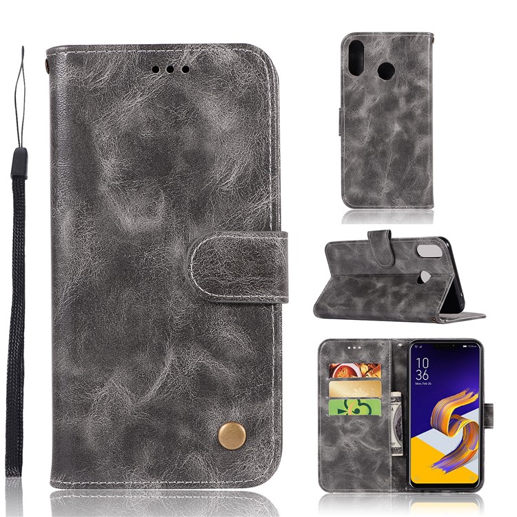 Premium Vintage Leather Wallet Casing for Asus Zenfone Max (M1) ZB555KL - Grey-1