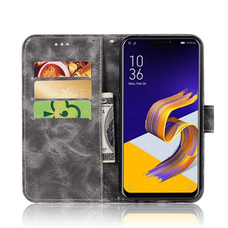 Premium Vintage Leather Wallet Casing for Asus Zenfone Max (M1) ZB555KL - Grey-4