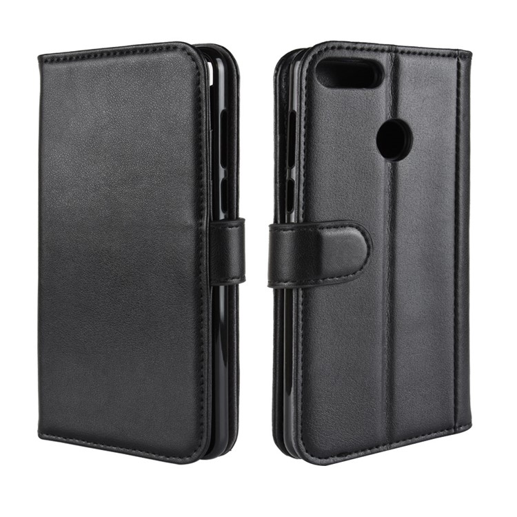 Genuine Split Leather Wallet Phone Shell with Stand for Huawei Y9 (2018) / Enjoy 8 Plus - Black-2