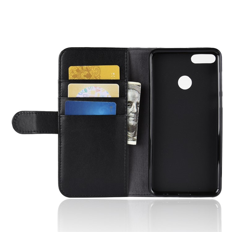 Genuine Split Leather Wallet Phone Shell with Stand for Huawei Y9 (2018) / Enjoy 8 Plus - Black-5
