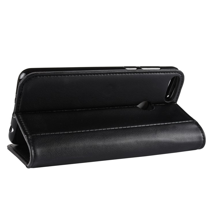 Genuine Split Leather Wallet Phone Shell with Stand for Huawei Y9 (2018) / Enjoy 8 Plus - Black-7