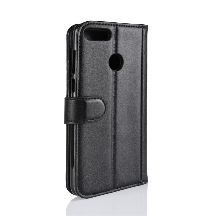 Genuine Split Leather Wallet Phone Shell with Stand for Huawei Y9 (2018) / Enjoy 8 Plus - Black-8