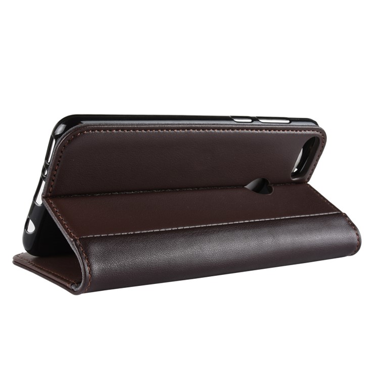 Genuine Split Leather Wallet Mobile Cover Case with Stand for Huawei Y9 (2018) / Enjoy 8 Plus - Coffee-7