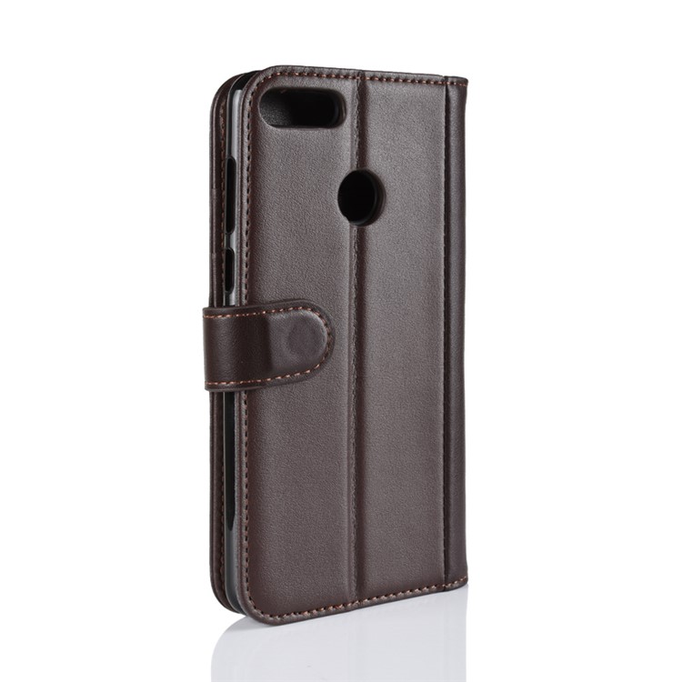 Genuine Split Leather Wallet Mobile Cover Case with Stand for Huawei Y9 (2018) / Enjoy 8 Plus - Coffee-8