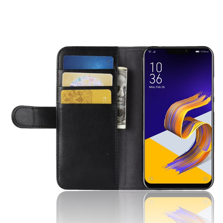 Genuine Split Leather Wallet Stand Phone Shell for Asus Zenfone 5 ZE620KL - Black-6