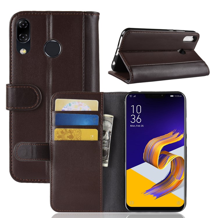 For Asus Zenfone 5 ZE620KL Genuine Split Leather Wallet Stand Mobile Protective Cover Case - Brown-1