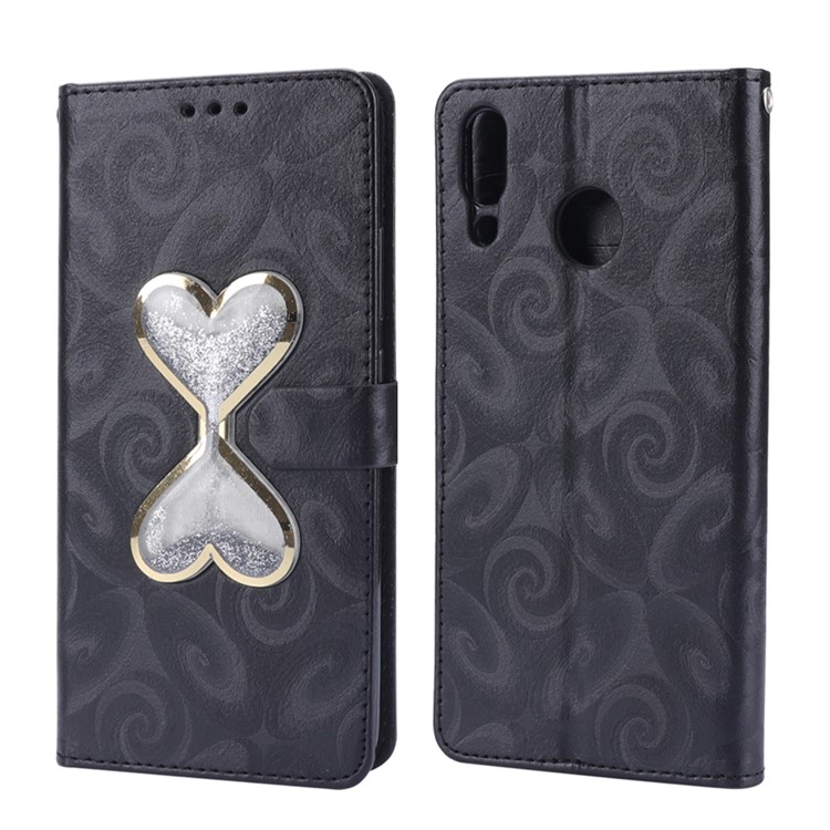 Love Heart Hourglass Quicksand Wallet Flip PU Leather Phone Cover for Asus Zenfone 5Z ZS620K - Black-3