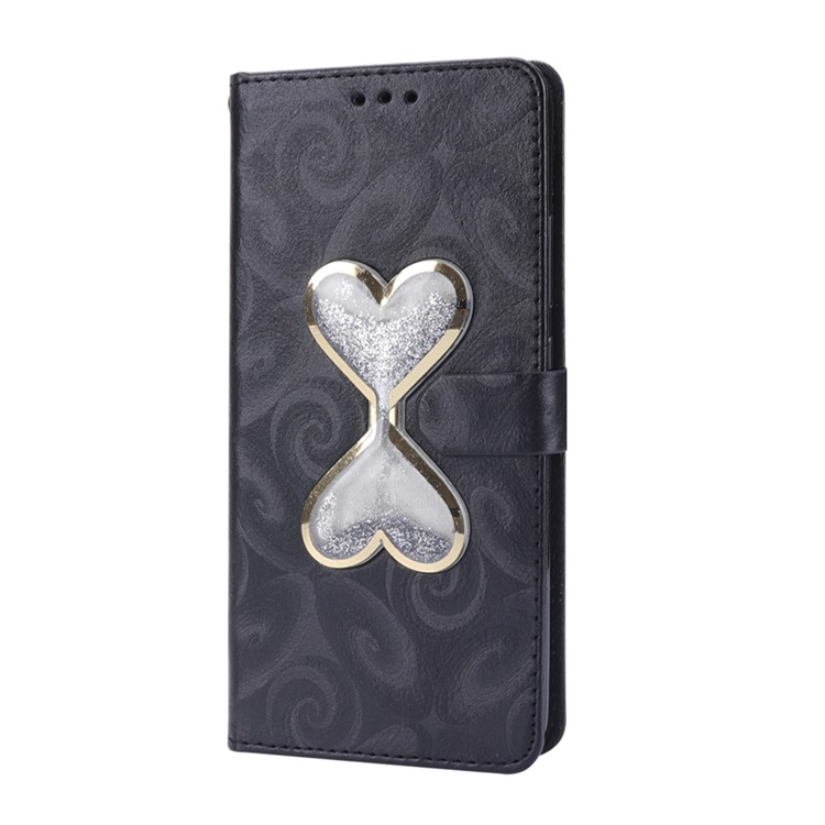 Love Heart Hourglass Quicksand Wallet Flip PU Leather Phone Cover for Asus Zenfone 5Z ZS620K - Black-4