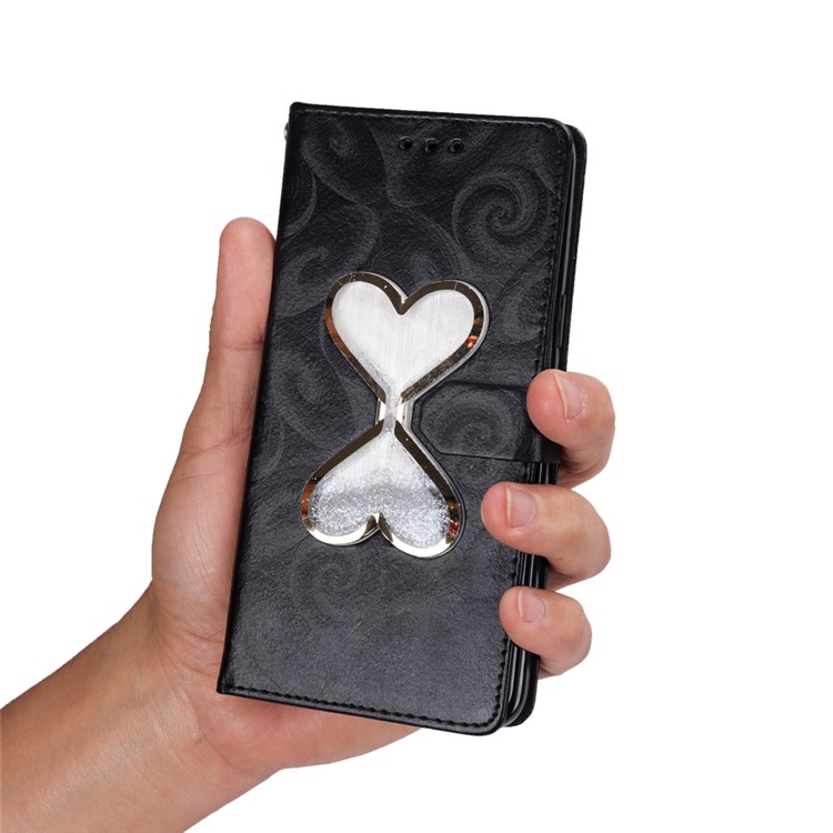 Love Heart Hourglass Quicksand Wallet Flip PU Leather Phone Cover for Asus Zenfone 5Z ZS620K - Black-8