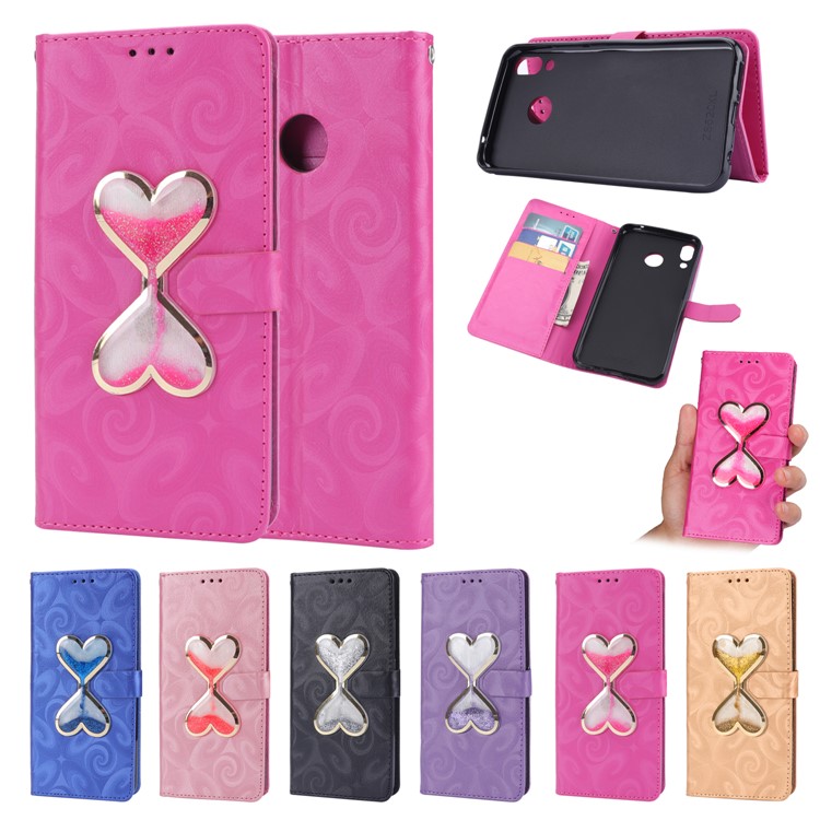 Love Heart Hourglass Quicksand Wallet Flip PU Leather Phone Case for Asus Zenfone 5Z ZS620K - Rose-2
