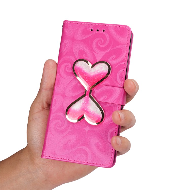 Love Heart Hourglass Quicksand Wallet Flip PU Leather Phone Case for Asus Zenfone 5Z ZS620K - Rose-8