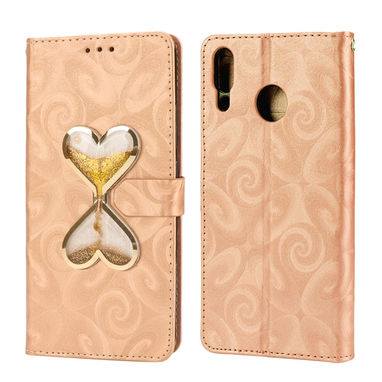 Love Heart Hourglass Quicksand Wallet Flip PU Leather Phone Casing Cover for Asus Zenfone 5Z ZS620K - Gold-3