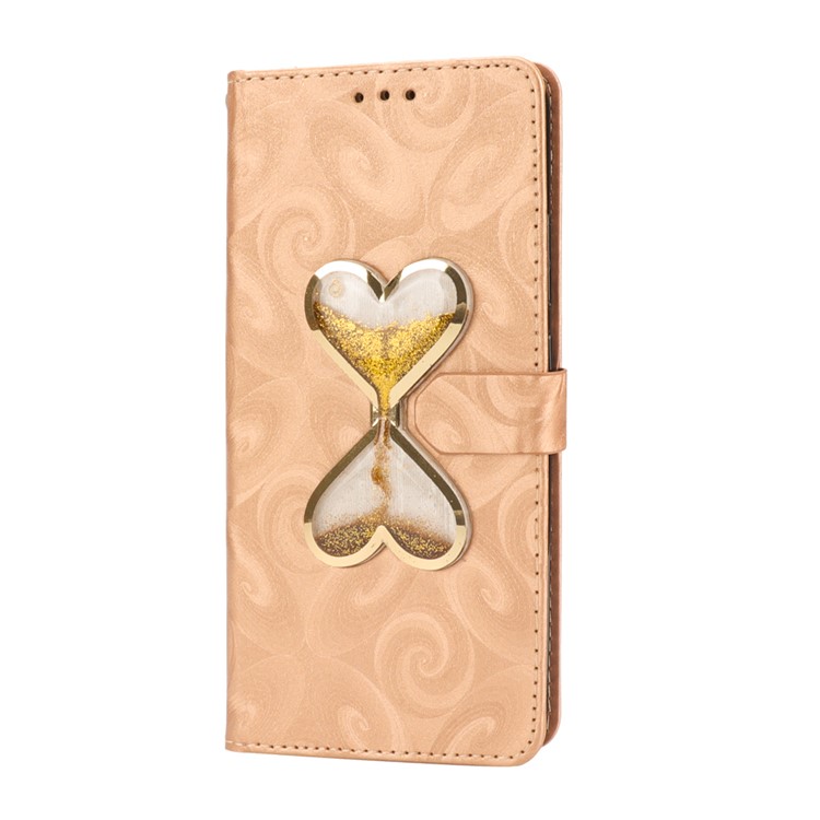 Love Heart Hourglass Quicksand Wallet Flip PU Leather Phone Casing Cover for Asus Zenfone 5Z ZS620K - Gold-4