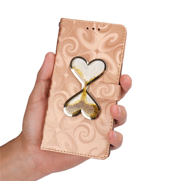 Love Heart Hourglass Quicksand Wallet Flip PU Leather Phone Casing Cover for Asus Zenfone 5Z ZS620K - Gold-7