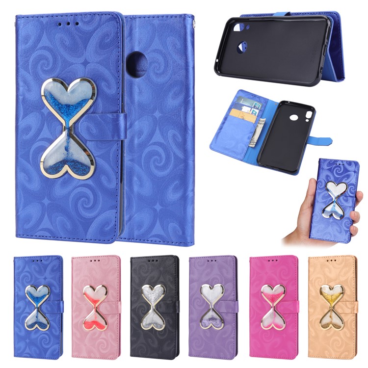 Love Heart Hourglass Quicksand Wallet Flip PU Leather Mobile Cover for Asus Zenfone 5Z ZS620K - Blue-2