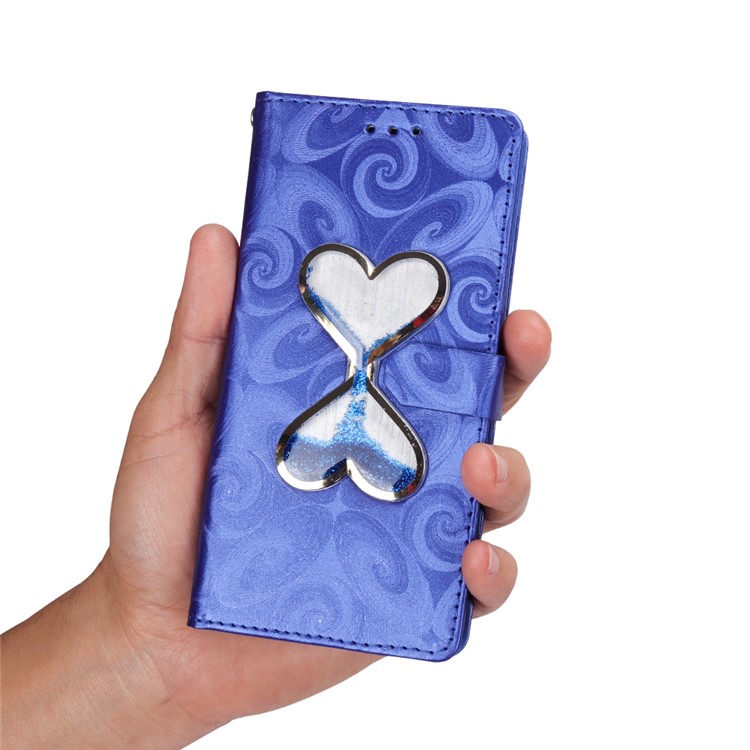 Love Heart Hourglass Quicksand Wallet Flip PU Leather Mobile Cover for Asus Zenfone 5Z ZS620K - Blue-8
