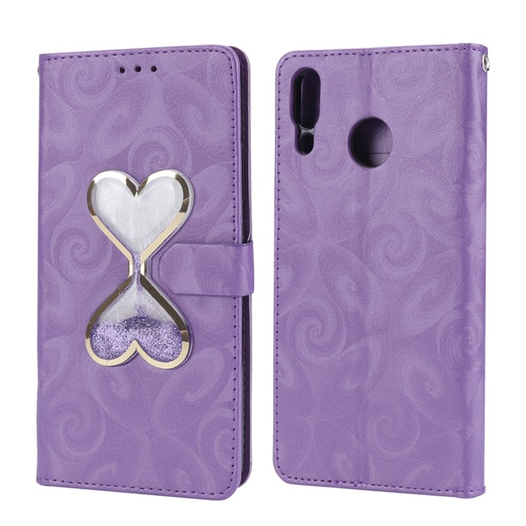 Love Heart Hourglass Quicksand Wallet Flip PU Leather Phone Accessory Cover for Asus Zenfone 5Z ZS620K - Purple-3
