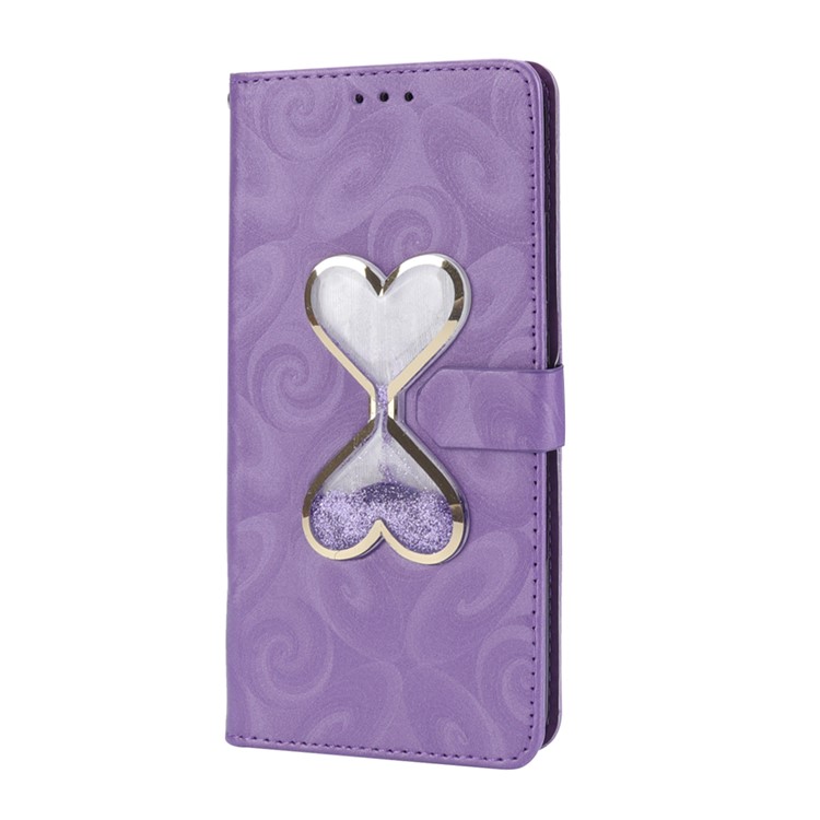 Love Heart Hourglass Quicksand Wallet Flip PU Leather Phone Accessory Cover for Asus Zenfone 5Z ZS620K - Purple-4