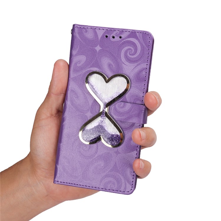 Love Heart Hourglass Quicksand Wallet Flip PU Leather Phone Accessory Cover for Asus Zenfone 5Z ZS620K - Purple-8