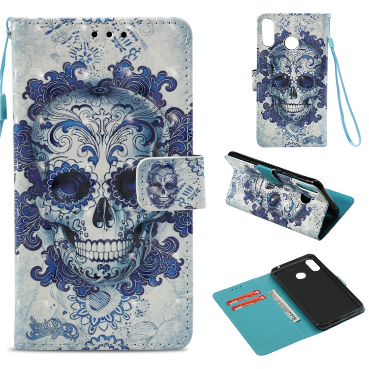 Light Spot Decor Pattern Printing Wallet Stand Leather Cell Phone Case Accessory for Asus Zenfone 5Z ZS620KL - Cool Skull-1
