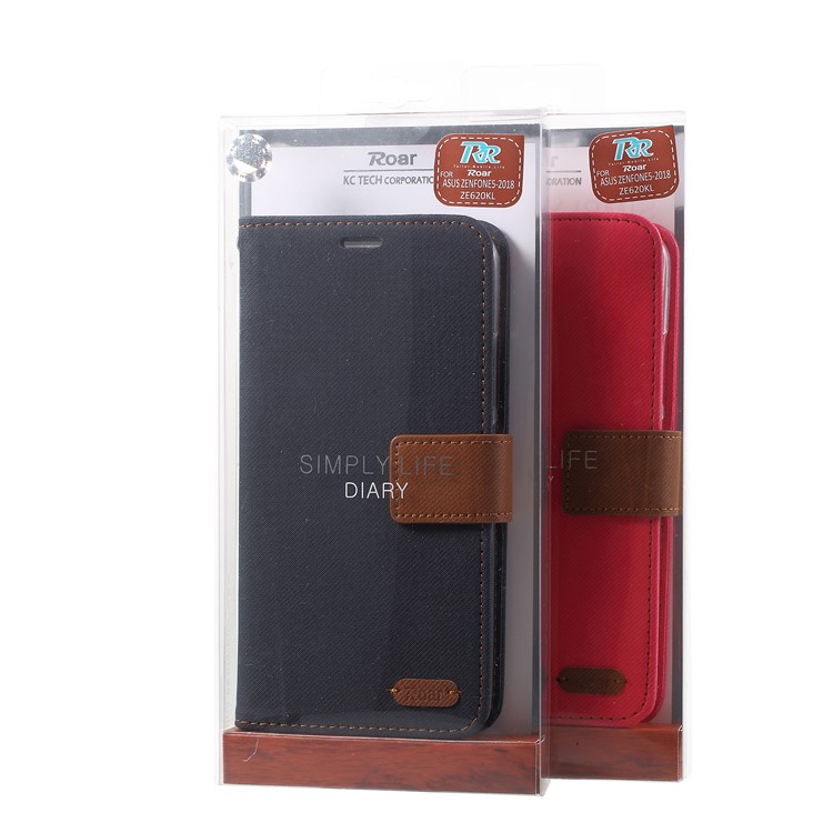 ROAR KOREA Twill Leather Wallet Stand Case for Asus Zenfone 5 ZE620KL - Black-6