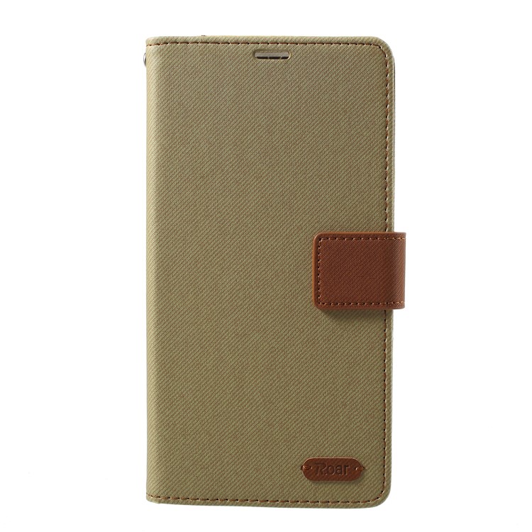 ROAR KOREA Twill Leather Wallet Flip Mobile Cover Case for Asus Zenfone 5 Lite ZC600KL - Khaki-2