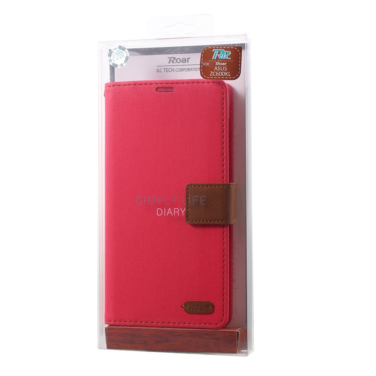 ROAR KOREA Twill Leather Wallet Flip Mobile Phone Case for Asus Zenfone 5 Lite ZC600KL - Rose-6