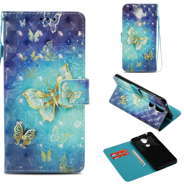 Patterned Light Spot Decor Stand Leather Wallet Case for Asus Zenfone 5 Lite ZC600KL - Gold Butterfly-1