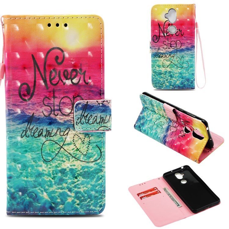Patterned Light Spot Decor Stand Leather Wallet Cover for Asus Zenfone 5 Lite ZC600KL - Quote Never Stop Dreaming-1