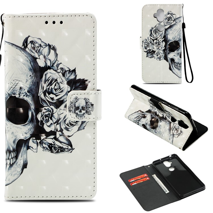 Patterned Light Spot Decor Stand Leather Wallet Casing for Asus Zenfone 5 Lite ZC600KL - Rose Skull-1
