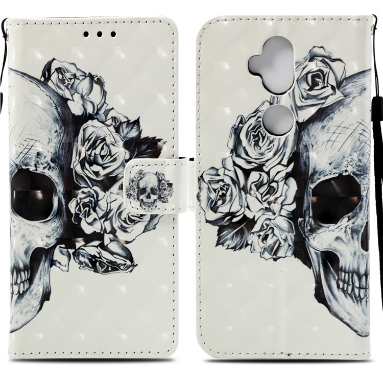 Patterned Light Spot Decor Stand Leather Wallet Casing for Asus Zenfone 5 Lite ZC600KL - Rose Skull-3