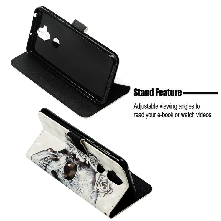 Patterned Light Spot Decor Stand Leather Wallet Casing for Asus Zenfone 5 Lite ZC600KL - Rose Skull-4