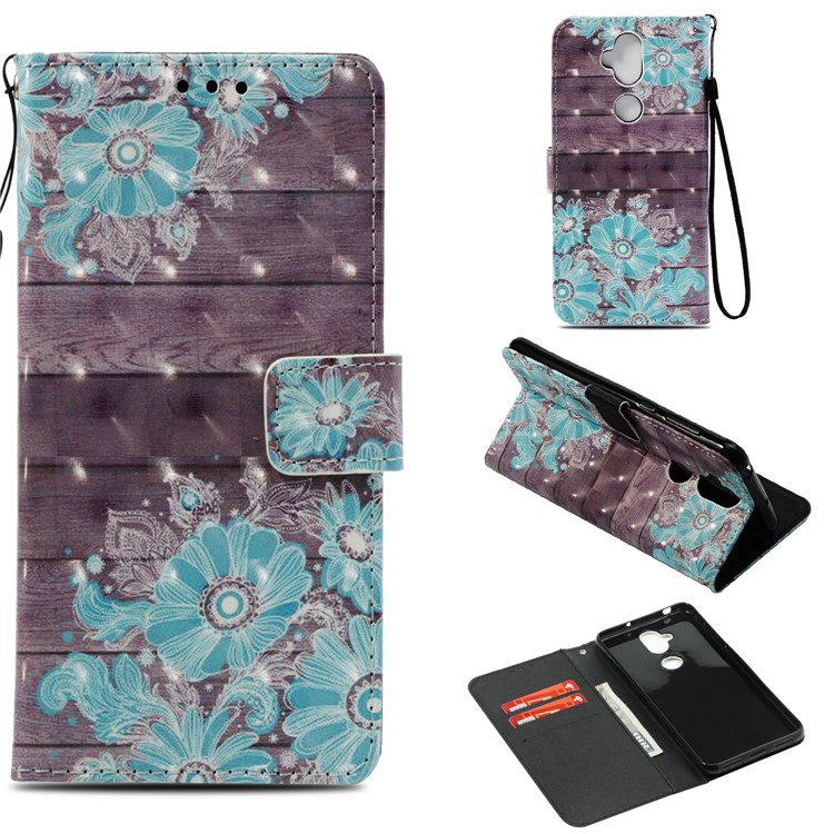 Patterned Light Spot Decor Stand Leather Wallet Flip Case for Asus Zenfone 5 Lite ZC600KL - Blue Flower-1