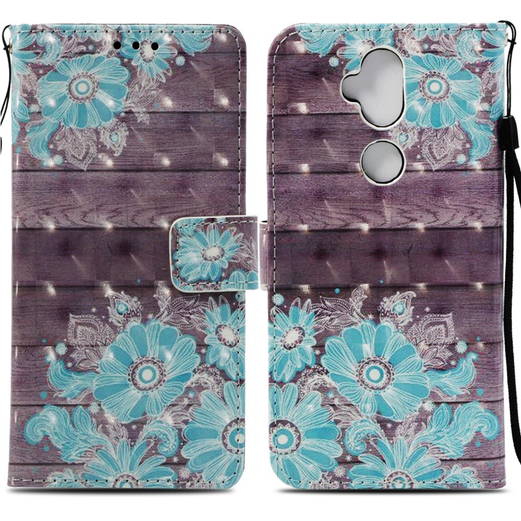 Patterned Light Spot Decor Stand Leather Wallet Flip Case for Asus Zenfone 5 Lite ZC600KL - Blue Flower-3
