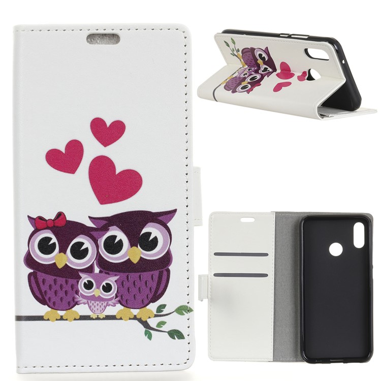 Pattern Printing Stand Leather Wallet Mobile Case for Asus Zenfone Max Pro (M1) ZB601KL / ZB602KL - Sweet Owl Family-1