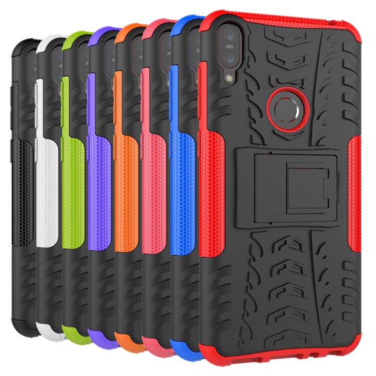 Tyre Pattern Kickstand PC + TPU Hybrid Case for Asus Zenfone Max Pro (M1) ZB601KL / ZB602KL - Black-11