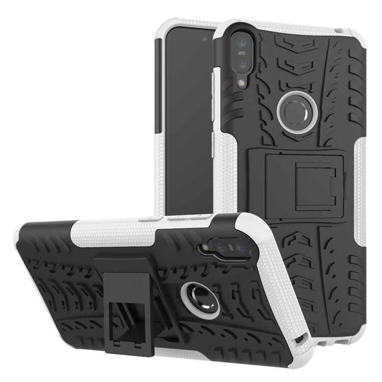 Tyre Pattern Kickstand PC + TPU Hybrid Cover for Asus Zenfone Max Pro (M1) ZB601KL / ZB602KL - White-1