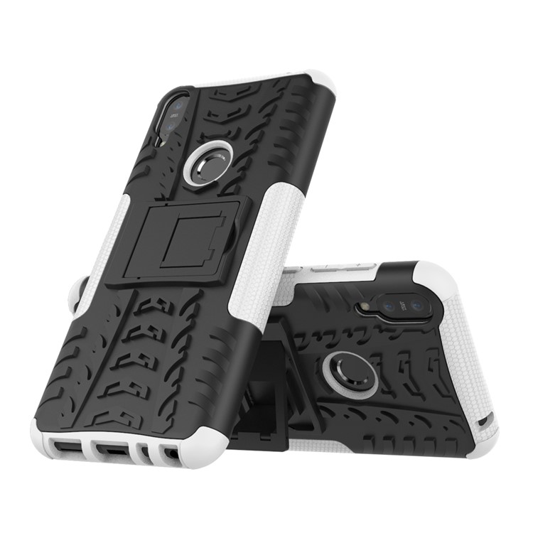 Tyre Pattern Kickstand PC + TPU Hybrid Cover for Asus Zenfone Max Pro (M1) ZB601KL / ZB602KL - White-2