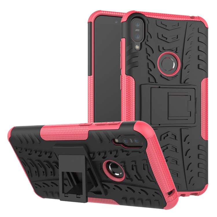 Tyre Pattern Kickstand PC + TPU Hybrid Phone Shell for Asus Zenfone Max Pro (M1) ZB601KL / ZB602KL - Rose-1