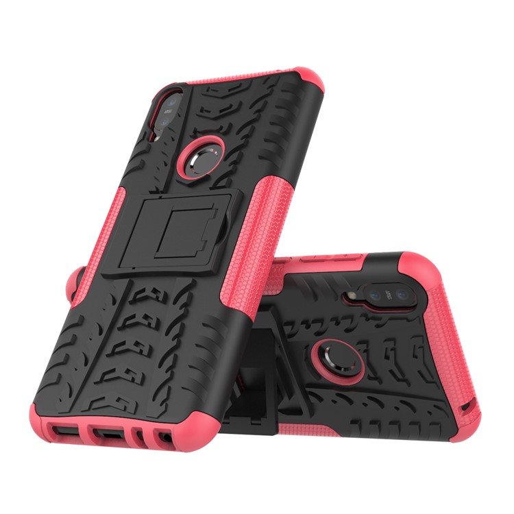 Tyre Pattern Kickstand PC + TPU Hybrid Phone Shell for Asus Zenfone Max Pro (M1) ZB601KL / ZB602KL - Rose-2