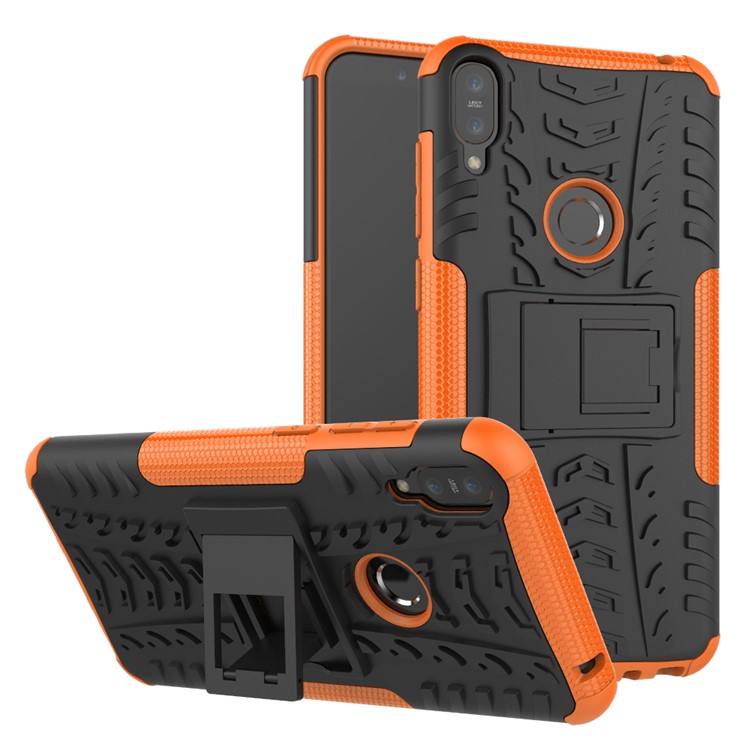 Tyre Pattern Kickstand PC + TPU Hybrid Mobile Casing for Asus Zenfone Max Pro (M1) ZB601KL / ZB602KL - Orange-1