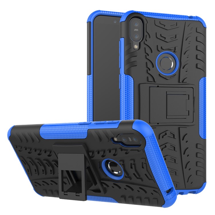 Tyre Pattern Kickstand PC + TPU Hybrid Back Case for Asus Zenfone Max Pro (M1) ZB601KL / ZB602KL - Blue-1