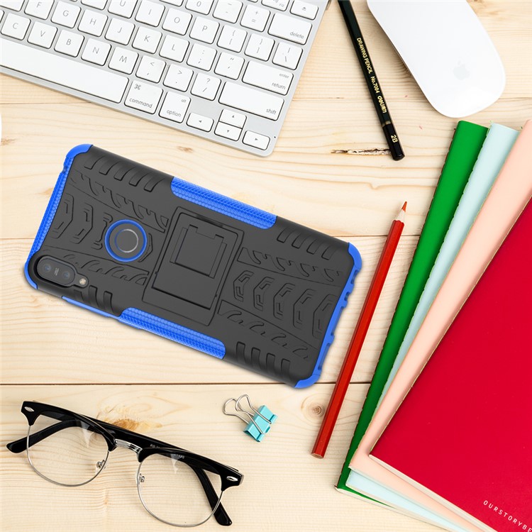 Tyre Pattern Kickstand PC + TPU Hybrid Back Case for Asus Zenfone Max Pro (M1) ZB601KL / ZB602KL - Blue-3