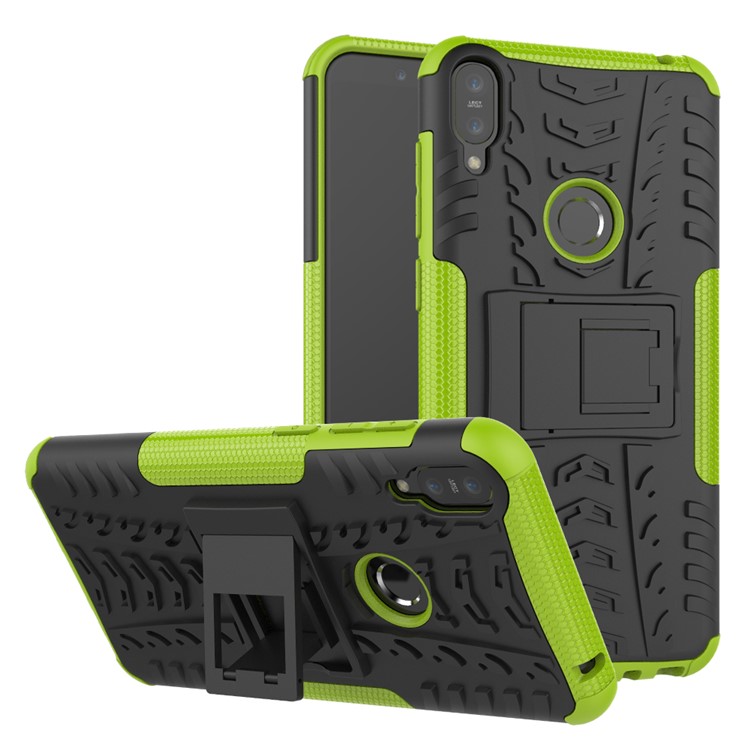 Tyre Pattern Kickstand PC + TPU Hybrid Protective Case for Asus Zenfone Max Pro (M1) ZB601KL / ZB602KL - Green-1