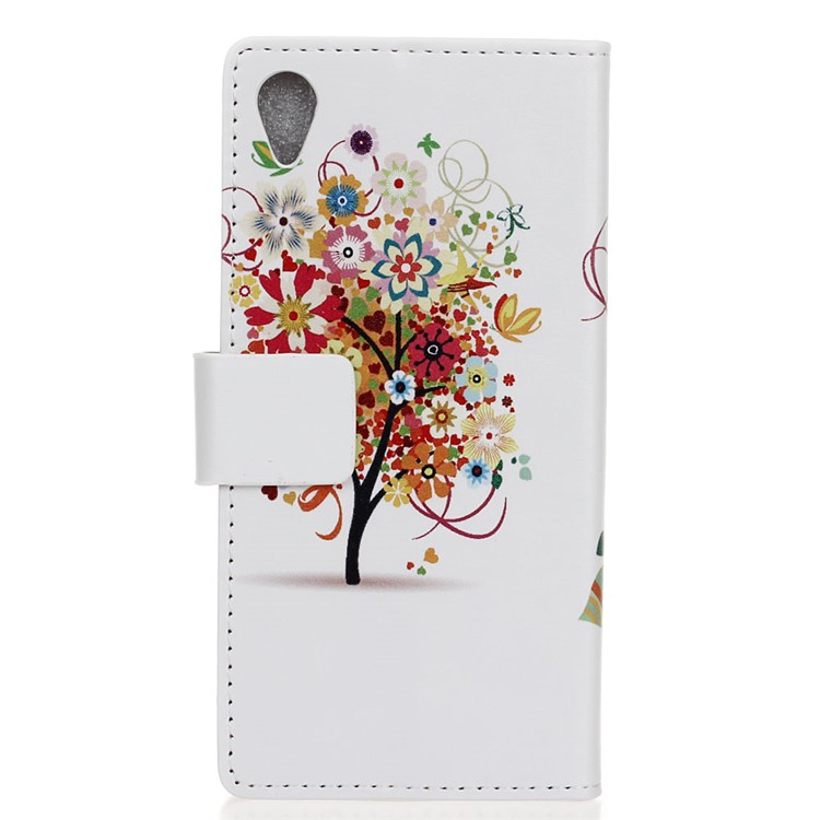 Patterned PU Leather Folio Wallet Stand Folio Shell Accessory for Asus ZenFone Live (L1) ZA550KL - Tree with Blossoming Flower-3
