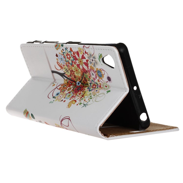 Patterned PU Leather Folio Wallet Stand Folio Shell Accessory for Asus ZenFone Live (L1) ZA550KL - Tree with Blossoming Flower-4