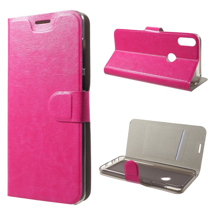 Crazy Horse Texture Stand Leather Card Holder Mobile Case (Built-in Steel Sheet) for Asus Zenfone Max Pro (M1) ZB601KL - Rose-1