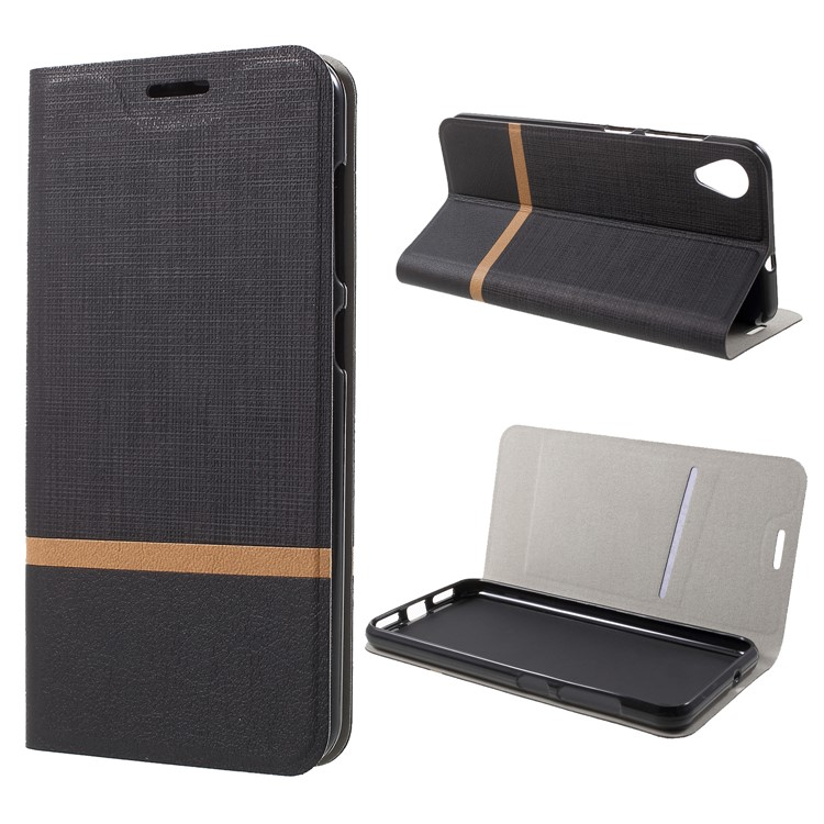 Cross Texture PU Leather Card Holder Stand Casing for Asus ZenFone Lite (L1) ZA551KL / Live (L1) ZA550KL - Black-1