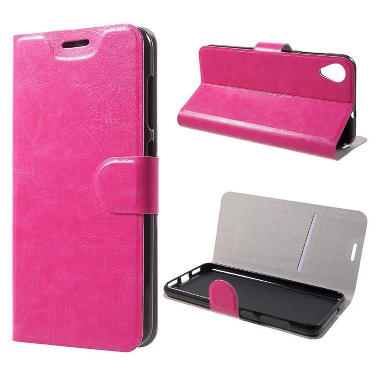 Crazy Horse Texture Stand Leather Card Holder Mobile Case (Built-in Steel Sheet) for Asus ZenFone Live (L1) ZA550KL - Rose-1